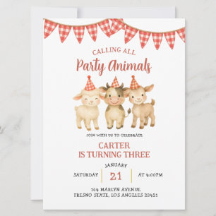 Farm Party Calling All Party Animals Birthday  Invitation
