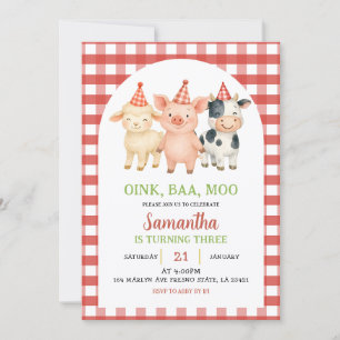Farm Party Gingham Birthday Invitation