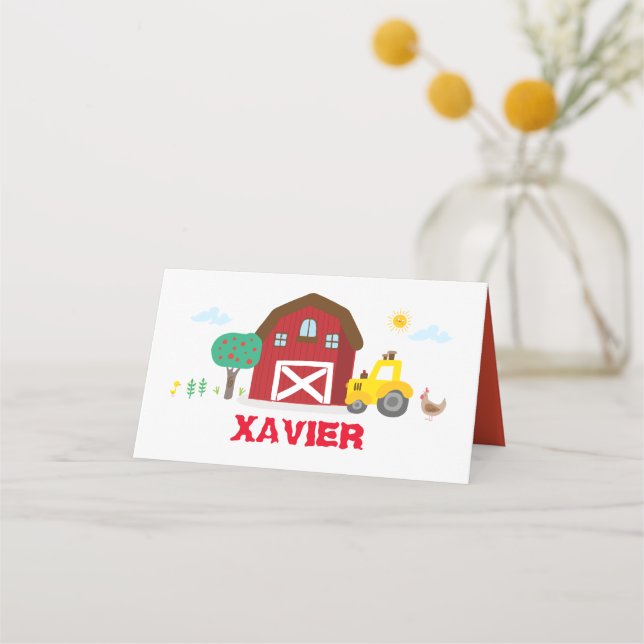 Farm party name card, Barnyard party food label Place Card (Front)