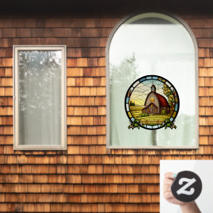 Farm Pasture Land Barn Faux Stained Glass Window Cling