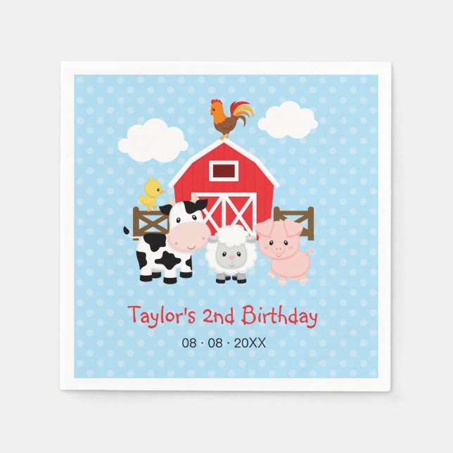 Farm Personalized Birthday (Blue for Boys) Napkin (Front)