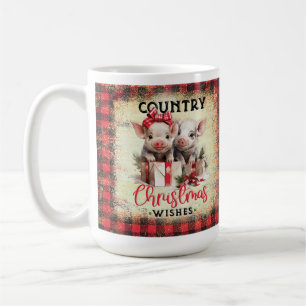 Farm Pig Country Christmas Buffalo Plaid  Coffee Mug