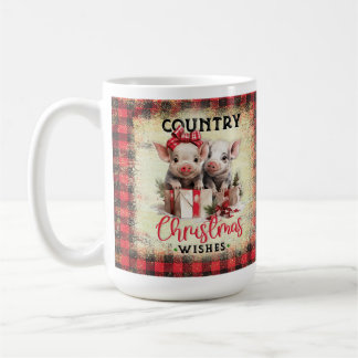 Farm Pig Country Christmas Buffalo Plaid  Coffee Mug