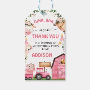 Farm Pink Barn Tractor Birthday Thank You Gift Tags
