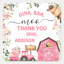 Farm Pink Barn Tractor Birthday Thank You