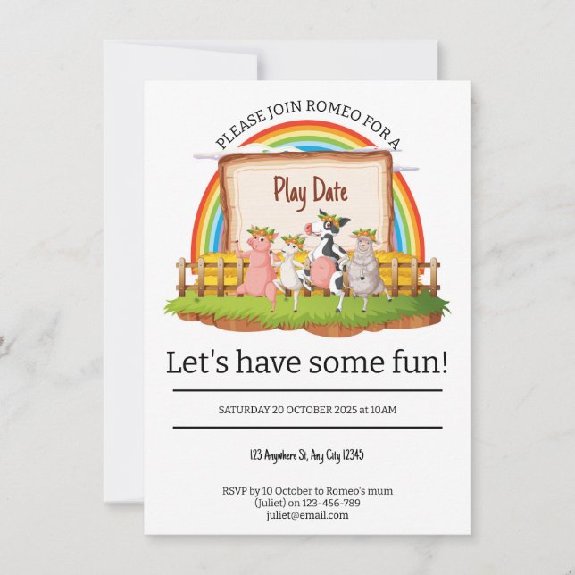 Farm Playdate Invitation Card (Front)