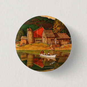 Farm Pond Landscape by Mead Schaeffer 1 Inch Round Button