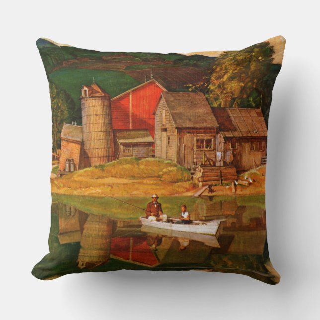 Farm Pond Landscape by Mead Schaeffer Throw Pillow (Front)