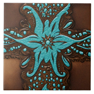 Farm Ranch Brown Turquoise Western Country Pattern Tile