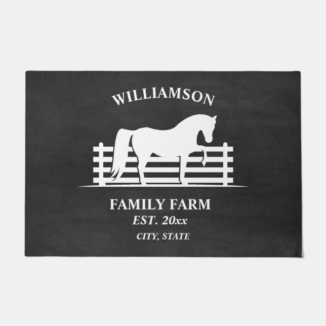 Farm Ranch Horse Black Chalkboard White Family   Doormat (Front)