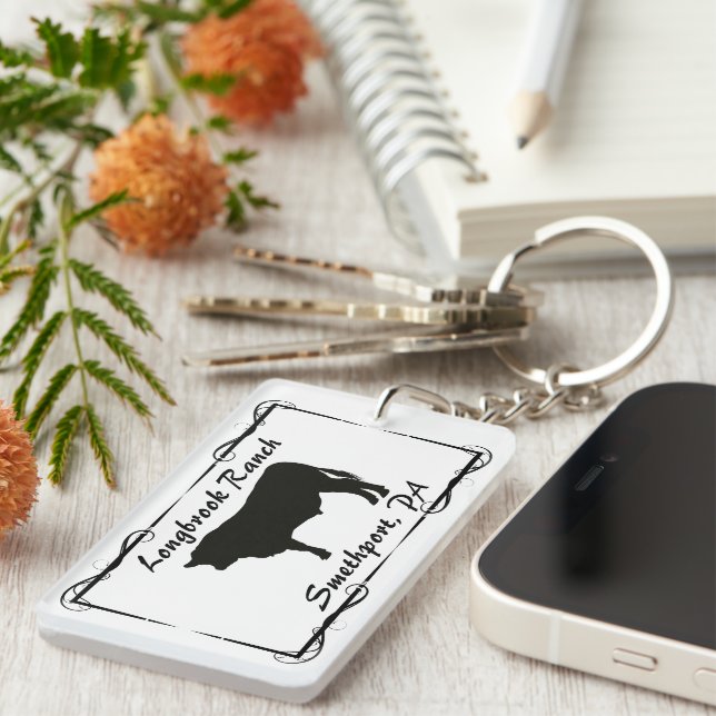 Farm Ranch or Stable Name Bull Cow Steer Keychain (Front Right)