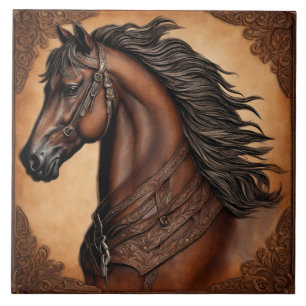 Farm Ranch Western Country Equestrian Brown Horse  Tile