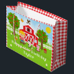 Farm Red Barn Blonde Hair Boy Happy Birthday Large Gift Bag<br><div class="desc">This cute and fun gift bag can be personalized with a name or title such as son, grandson, nephew, friend etc. It features a blonde hair boy with fair skin beside a red barn with a rooster wind vane. There are adorable farm animals such as a cow, pig and hen....</div>