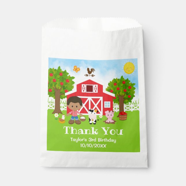 Farm Red Birthday African American Boy Thank You Favour Bag (Front)