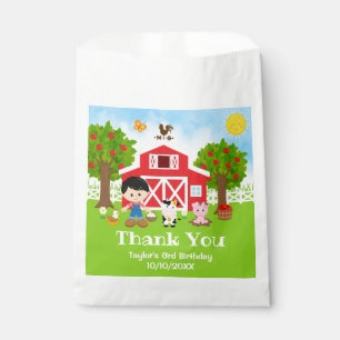 Farm Red Birthday Black Hair Boy Thank You Favour Bag