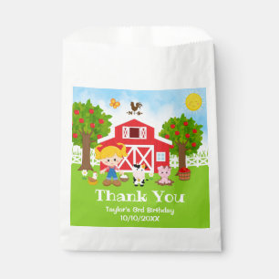 Farm Red Birthday Blonde Hair Girl Thank You Favour Bag