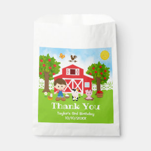 Farm Red Birthday Brown Hair Boy Thank You Favour Bag