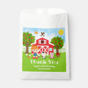 Farm Red Birthday Red Hair Girl Thank You Favour Bag