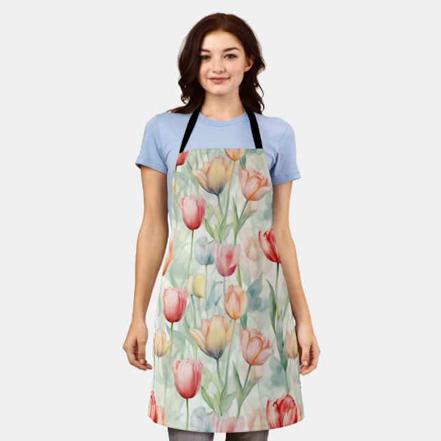 Farm Red Yellow Tulip Flowers Bridal Shower Apron (Worn)