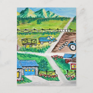 Farm scene art postcard