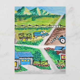 Farm scene art postcard
