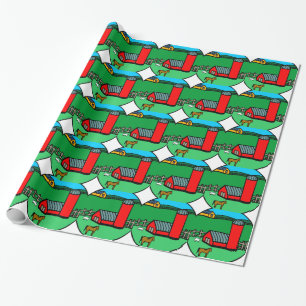 Farm Scene Horse Barn Pasture Cartoon Drawing Wrapping Paper
