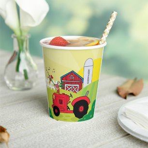 Farm Scene with Singing Rooster on Tractor  Paper Cups