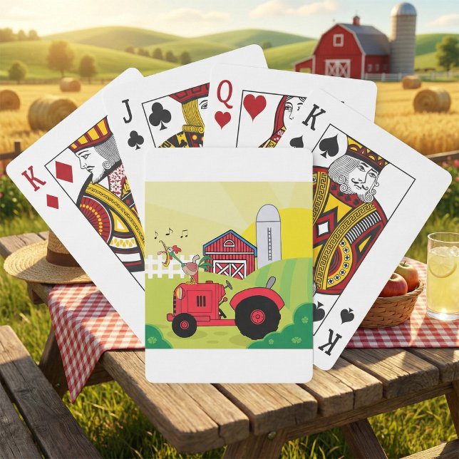 Farm Scene with Singing Rooster on Tractor  Playing Cards (Creator Uploaded)