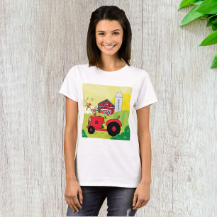 Farm Scene with Singing Rooster on Tractor T-Shirt