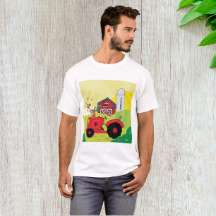 Farm Scene with Singing Rooster on Tractor  T-Shirt