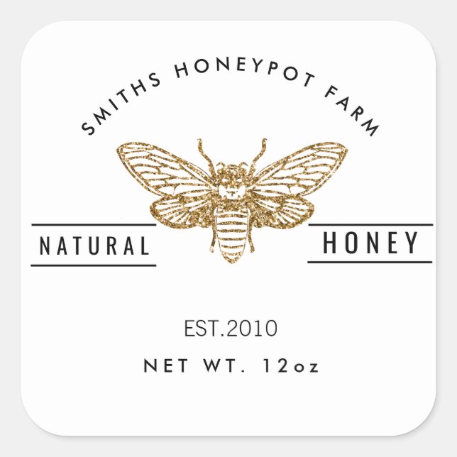 Farm shop honey jar label small business white (Front)