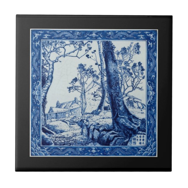  Farm Steps, Cornwall Cobalt Blue Ceramic Art Tile (Front)