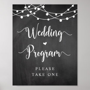 Farm String Lights, Chalkboard, Wedding Program Poster