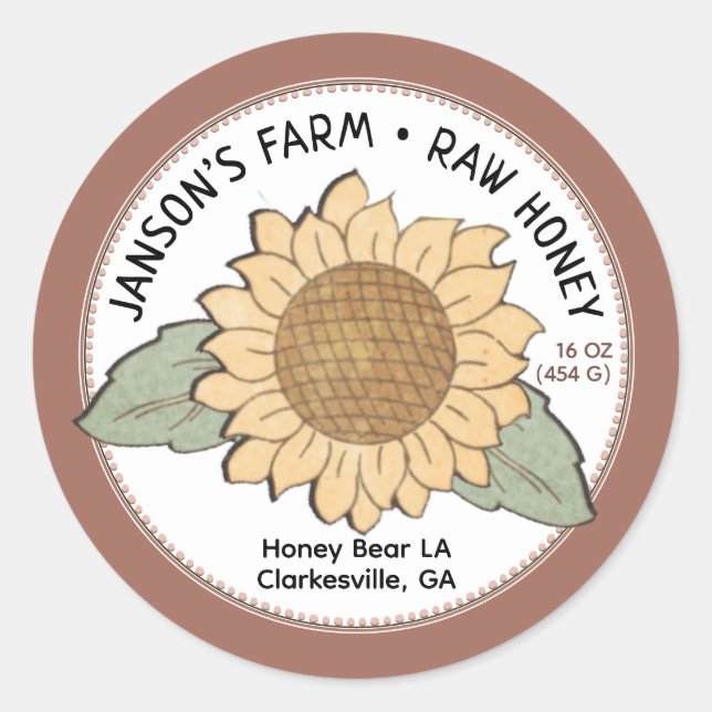 Farm Style Honey Product Label with Sunflower Logo (Front)