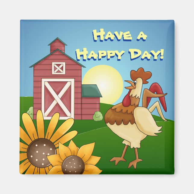 Farm Sunflowers Rooster Magnet (Front)