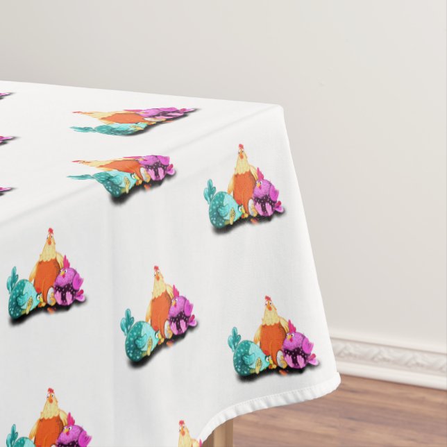 Farm Tablecloth Chickens Waiting Egg To Hatch (In Situ)