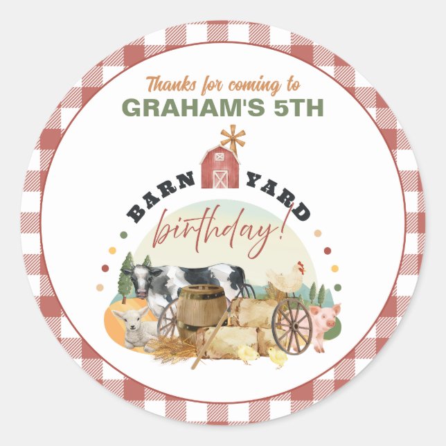 Farm Theme Birthday Classic Round Sticker (Front)