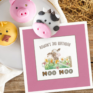 Farm Theme Cow Moo Moo Kids Birthday Party Napkin