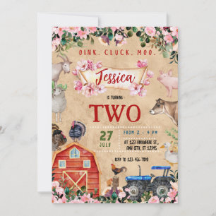 Farm Theme girl Birthday Party  Invitation