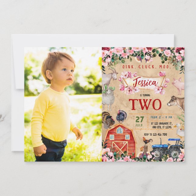 Farm Theme girl Birthday Party  Invitation (Front)