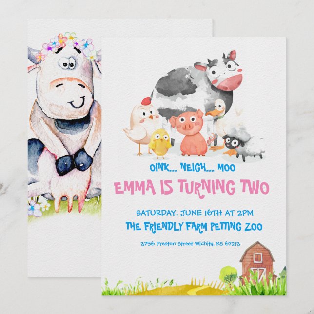 Farm Theme Party Invitations (Front/Back)