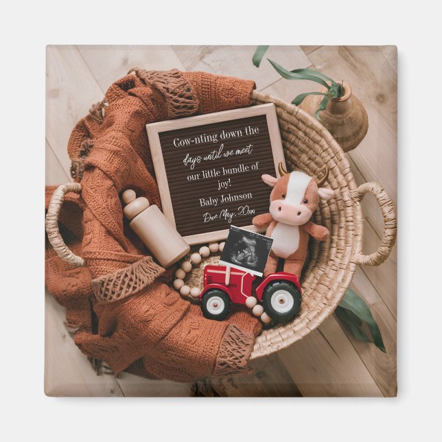 farm themed  woven basket pregnancy announcement  magnet (Front)