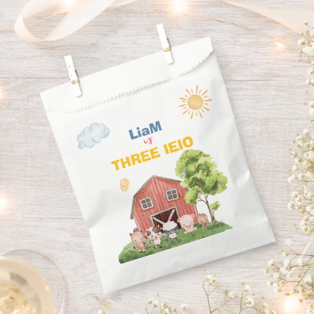 Farm Three I-E-I-O 3rd Birthday  Favour Bag (Clipped)