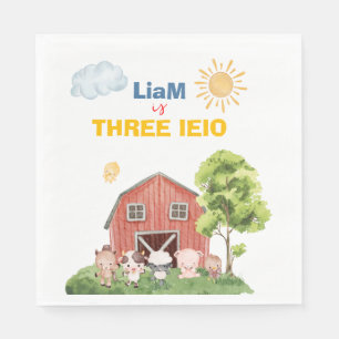 Farm Three I-E-I-O 3rd Birthday  Napkin