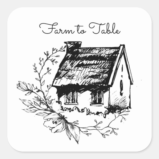 Farm to Table Black and White Cottage Sticker (Front)