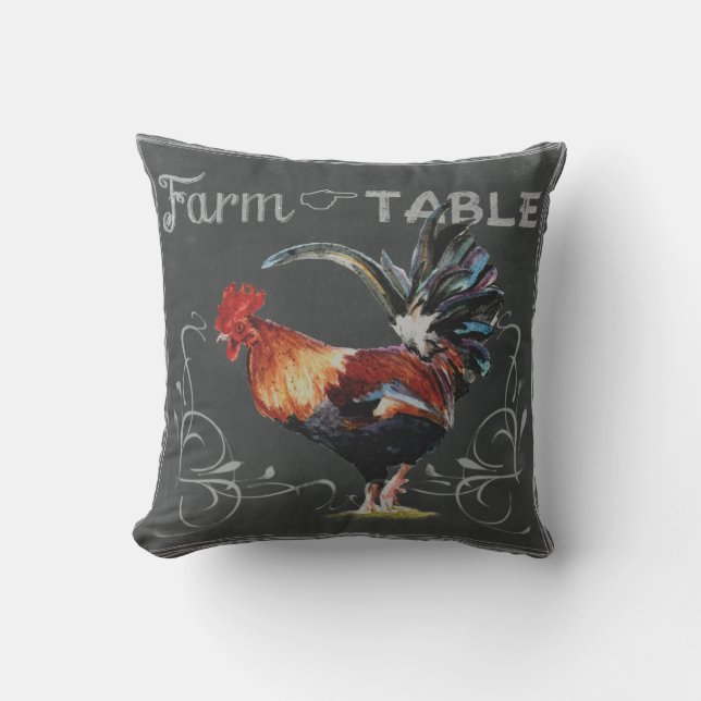 Farm to Table Rooster Throw Pillow (Front)