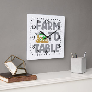 Farm to Table Tractor Windmill  Square Wall Clock