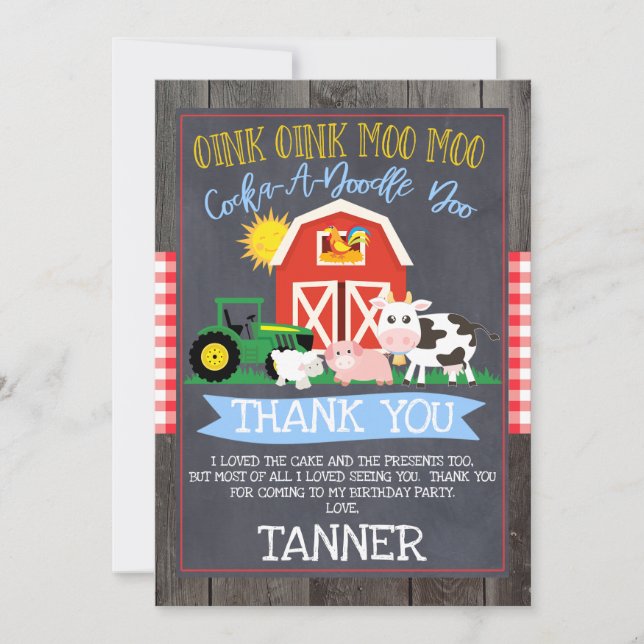 Farm Tractor Chalkboard Birthday Thank You Card (Front)