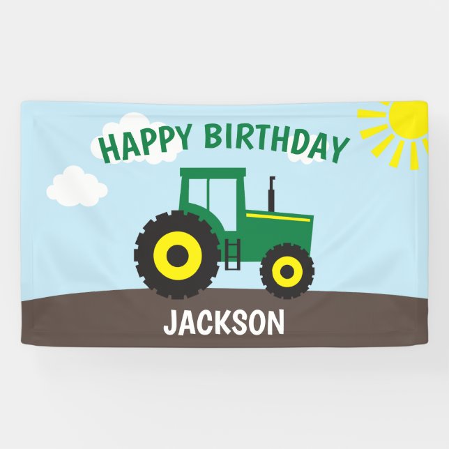 Farm Tractor Green and Yellow Birthday Banner (Horizontal)