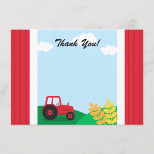Farm tractor kids birthday party thank you card